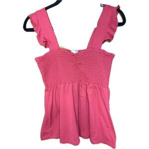 Women’s size Large Ruffle Coral Tank Top Butterfly sleeves Summer Shirt